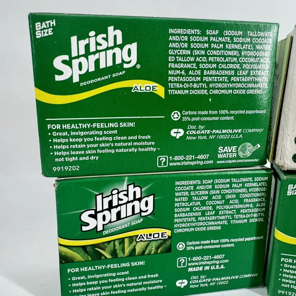 Irish Spring Aloe Deodorant Soap Bath Size 4pc No flax seed Discontinued